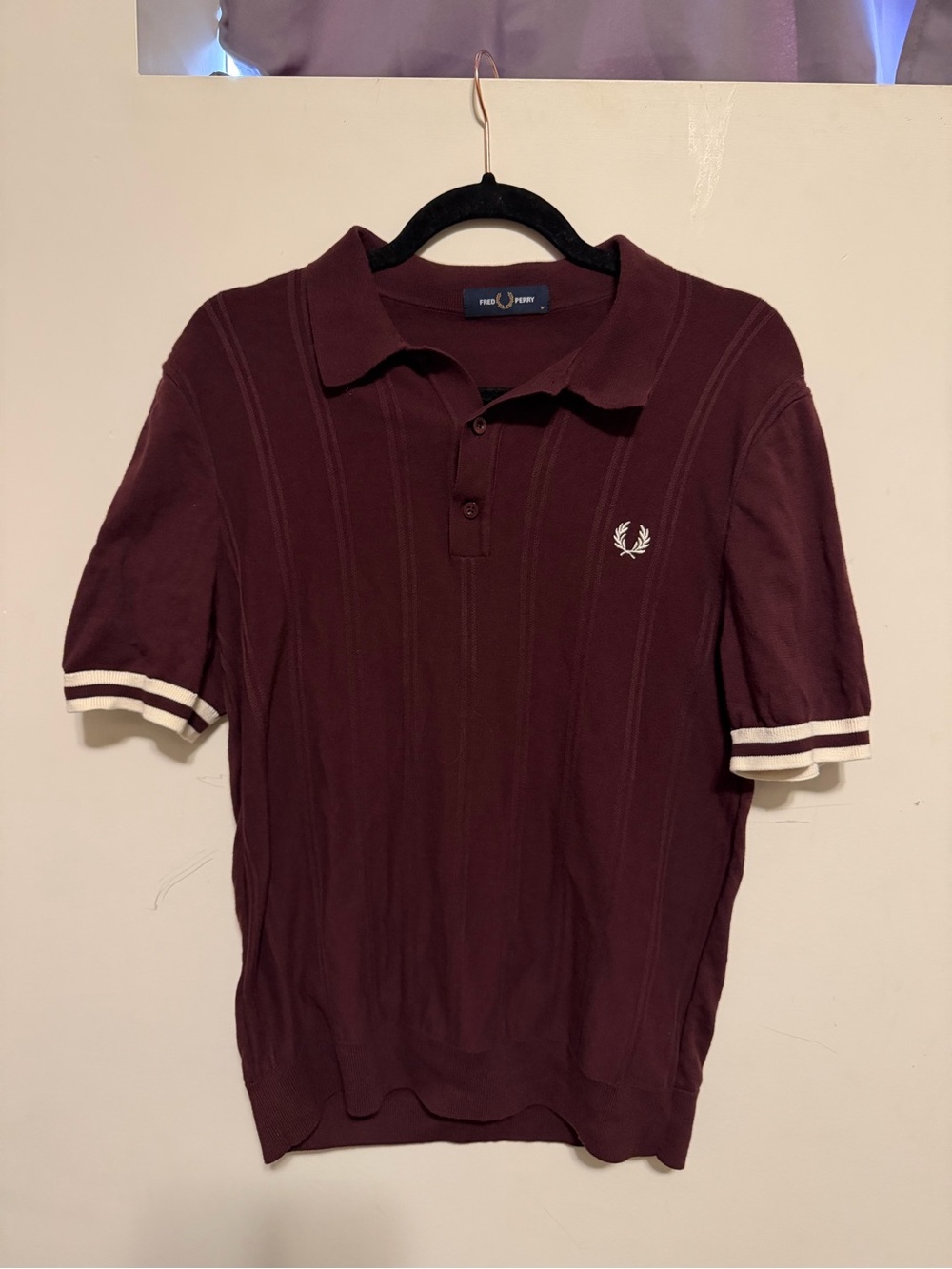 Fred Perry Maroon Polo with Cream Sleeve Stripes